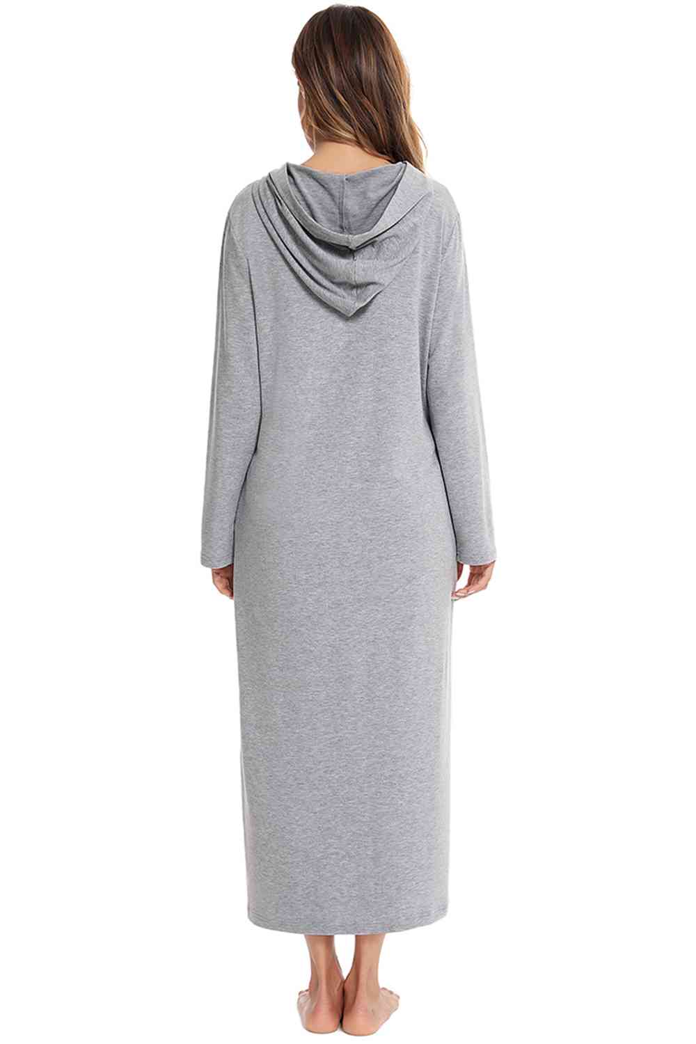 Zip Front Hooded Night Dress with Pockets - TRENDMELO