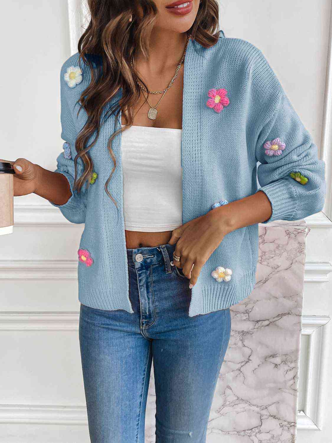 Floral Long Sleeve Open Front Cardigan - TRENDMELO