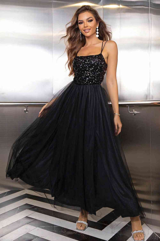 Lace-Up Backless Mesh Dress - TRENDMELO