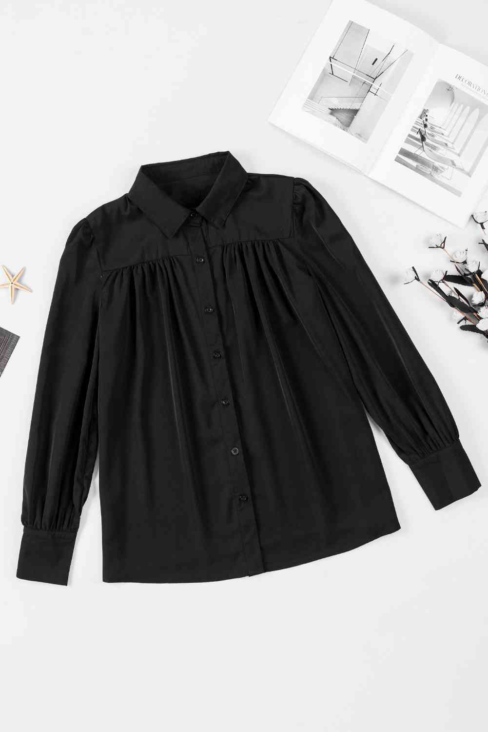 Gathered Detail Puff Sleeve Shirt - TRENDMELO