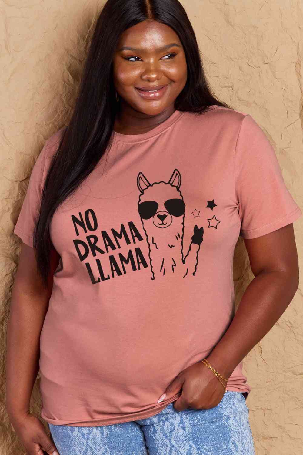 Simply Love Full Size NO DRAMA LLAMA Graphic Cotton Tee - TRENDMELO