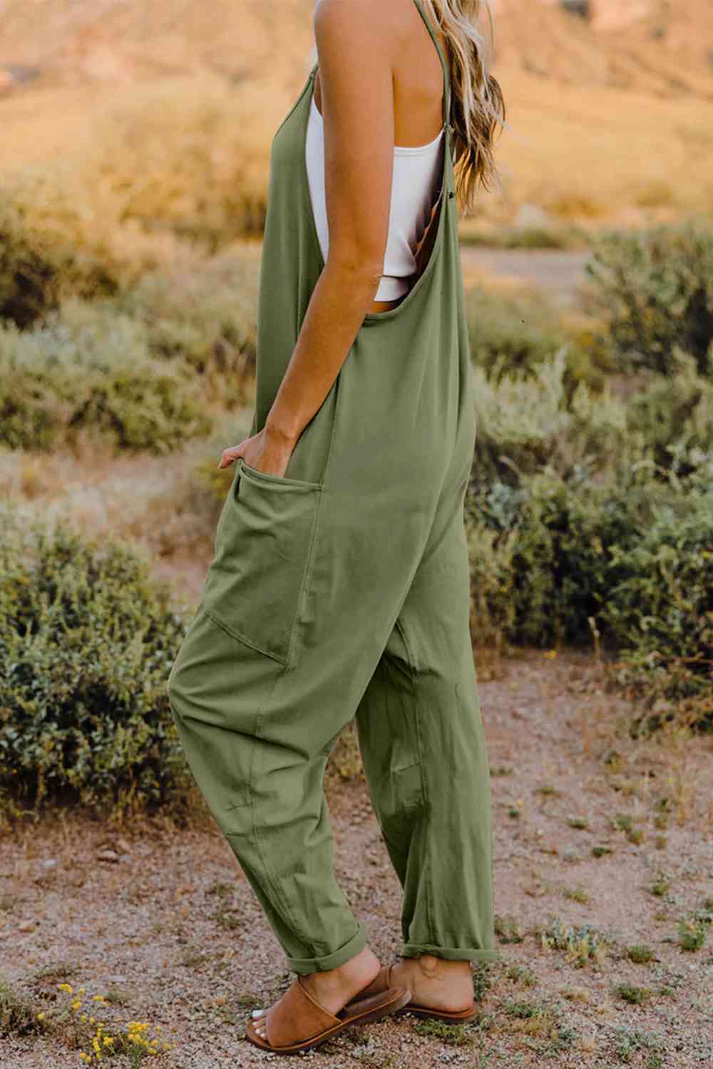 Double Take Full Size V-Neck Sleeveless Jumpsuit with Pockets - TRENDMELO