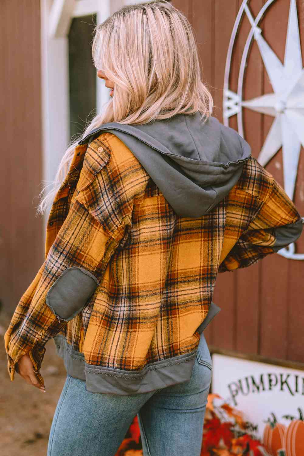 Plaid Hooded Button Front Jacket - TRENDMELO