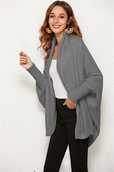 Open Front Batwing Sleeve Cardigan - TRENDMELO