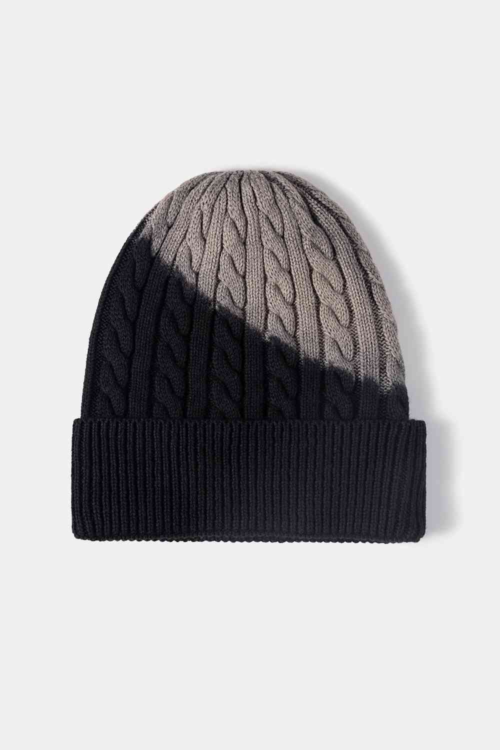 Contrast Tie-Dye Cable-Knit Cuffed Beanie - TRENDMELO