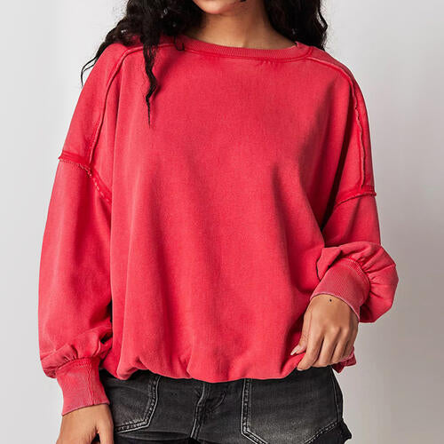 Exposed Seam Dropped Shoulder Sweatshirt - TRENDMELO