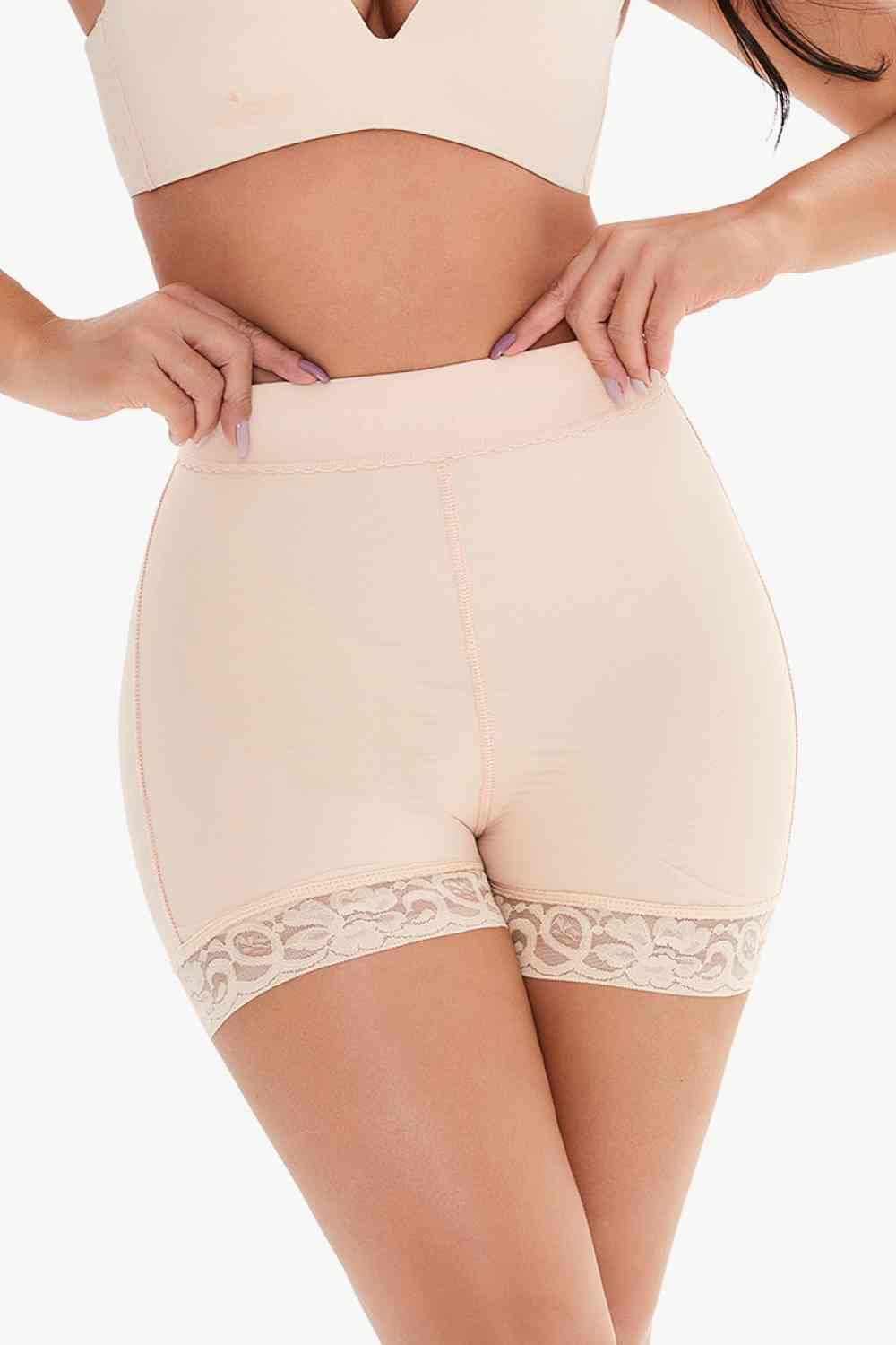 Full Size Pull-On Lace Trim Shaping Shorts - TRENDMELO