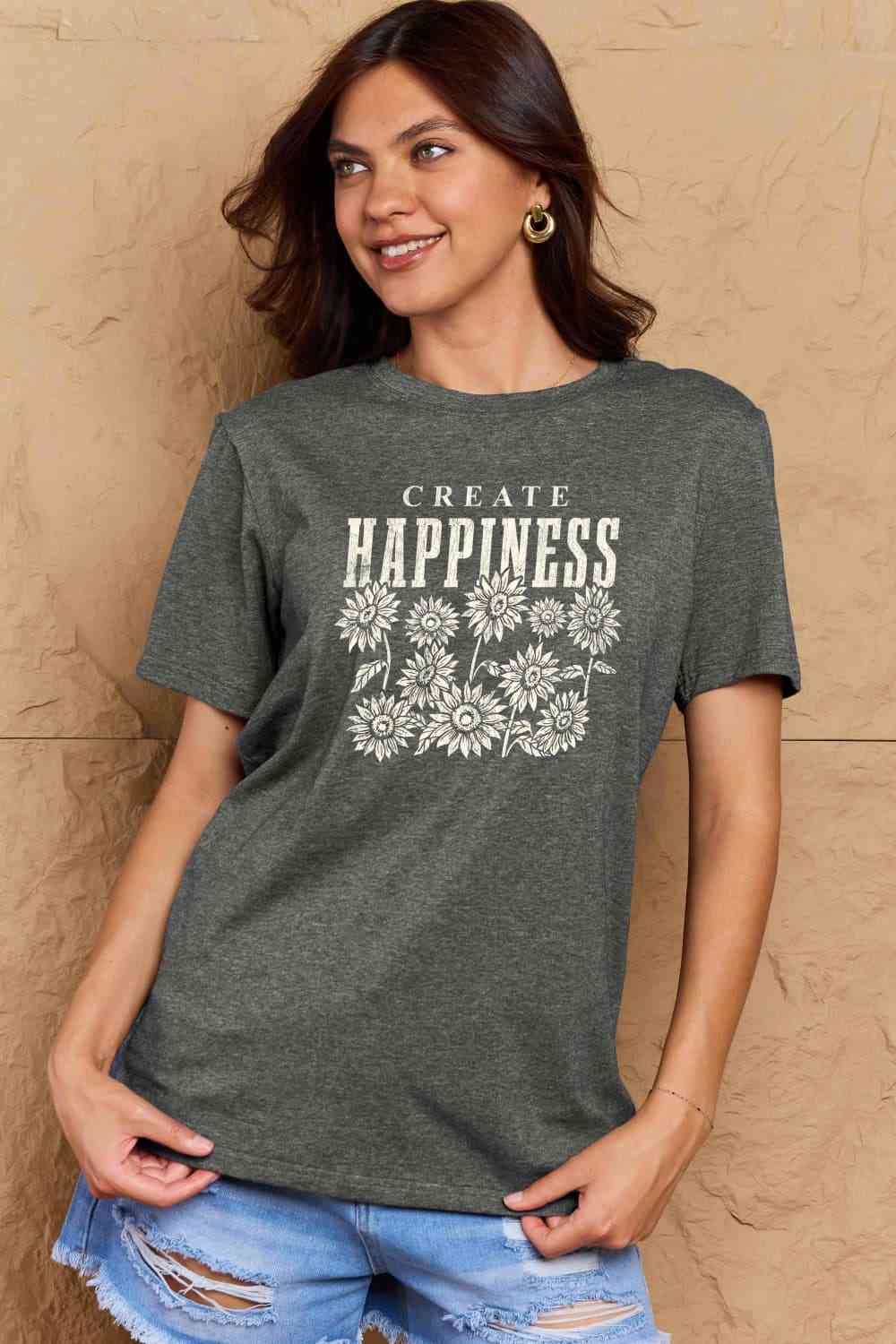 Simply Love Full Size CREATE HAPPINESS Graphic Cotton T-Shirt - TRENDMELO