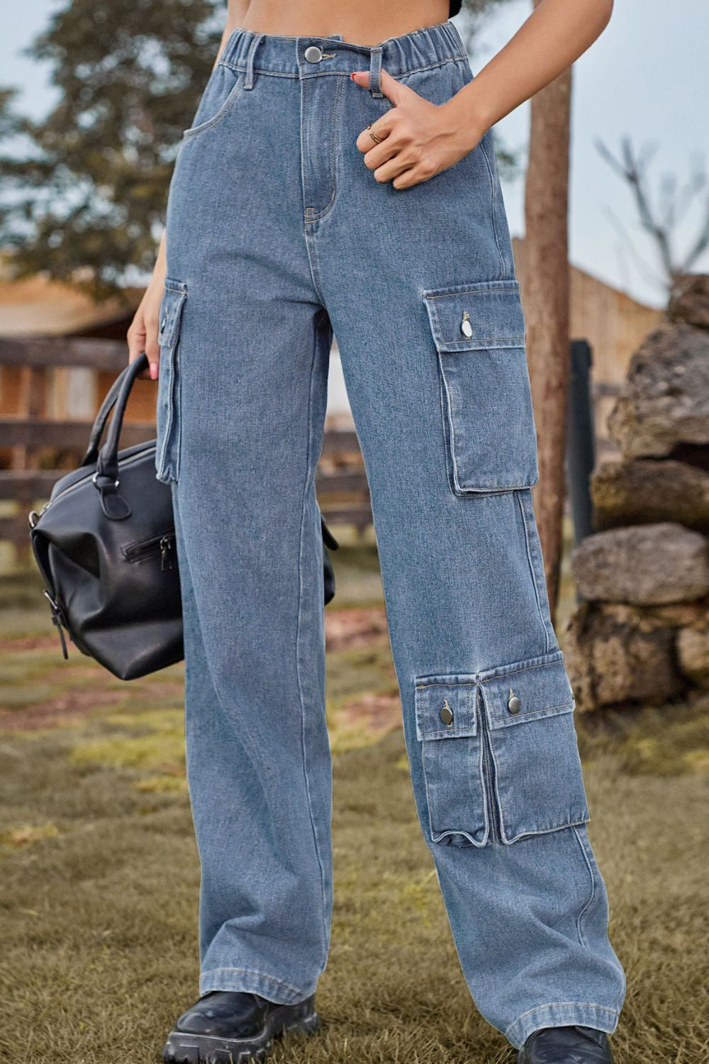 Loose Fit Long Jeans with Pockets - TRENDMELO