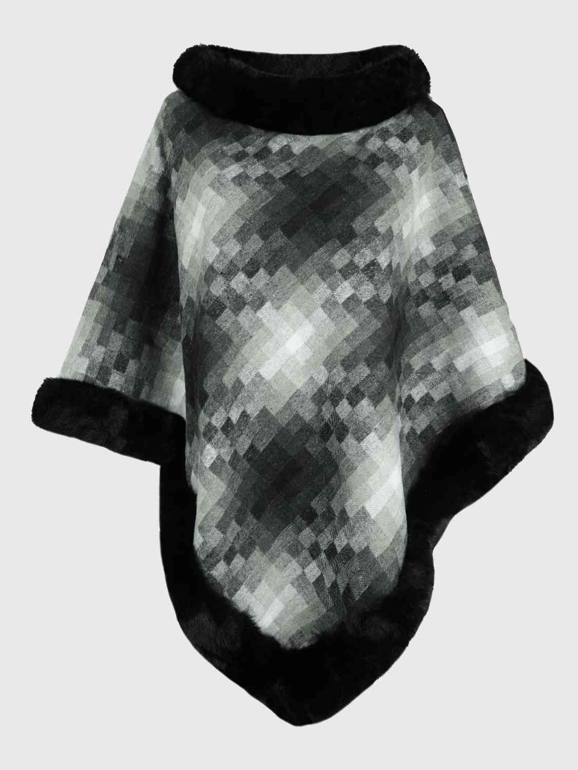 Faux Fur Trim Poncho - TRENDMELO