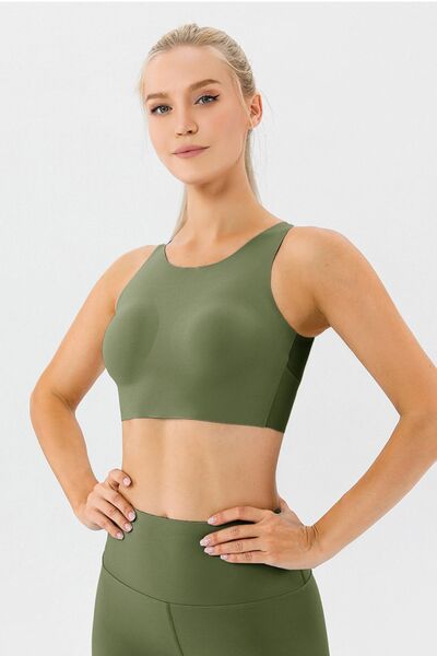 Round Neck Wide Strap Active Bra - TRENDMELO