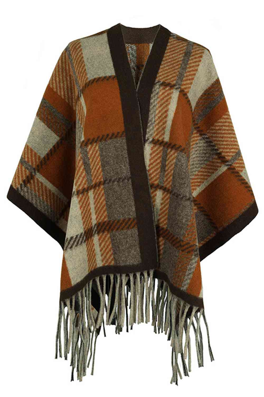 Cloak Sleeve Fringe Detail Poncho - TRENDMELO