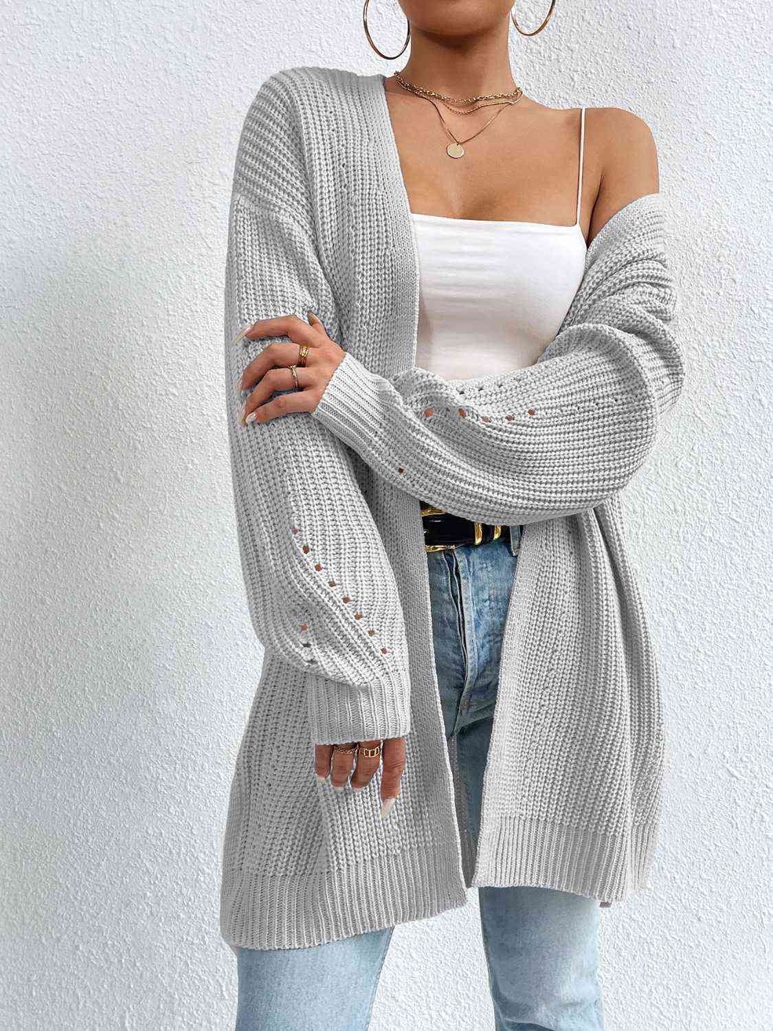 Open Front Dropped Shoulder Slit Cardigan - TRENDMELO