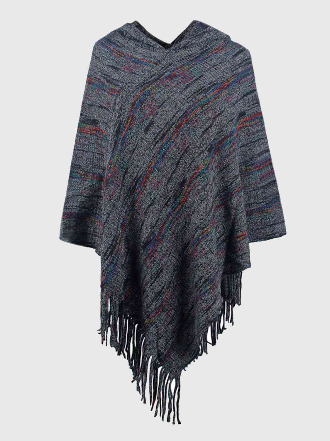 Fringe Hem Hooded Poncho - TRENDMELO