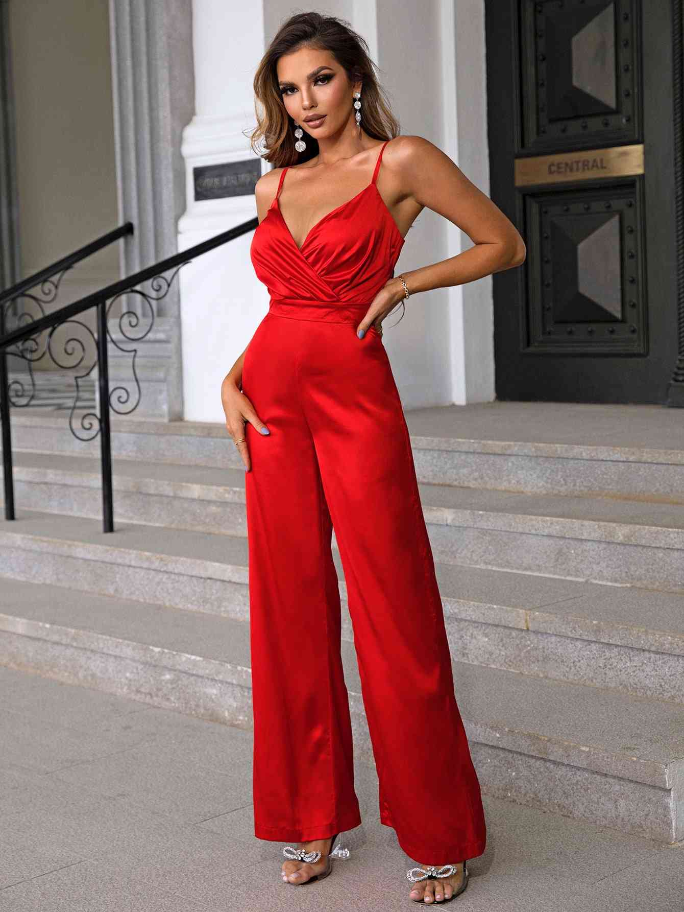 Wide Leg Spaghetti Strap Jumpsuit - TRENDMELO