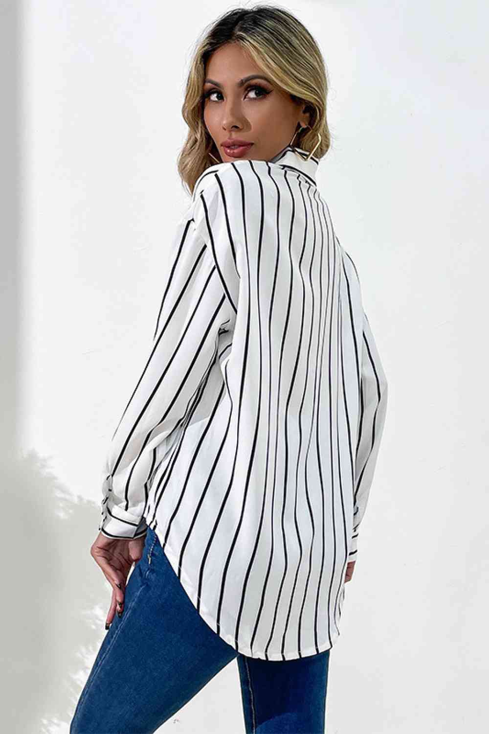 Vertical Stripes Button Down Shirt - TRENDMELO