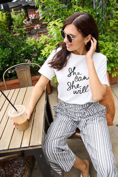Simply Love Full Size SHE CAN SHE WILL Short Sleeve T-Shirt - TRENDMELO