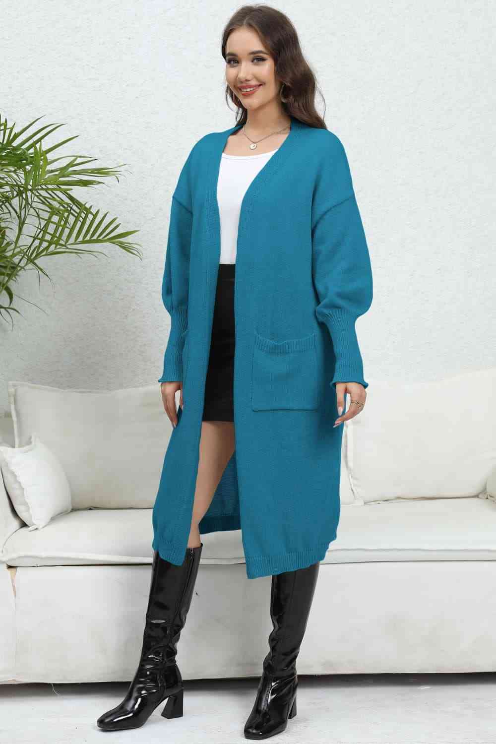 Open Front Dropped Shoulder Cardigan - TRENDMELO