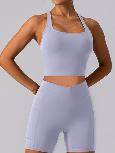 Square Neck Racerback Cropped Tank - TRENDMELO