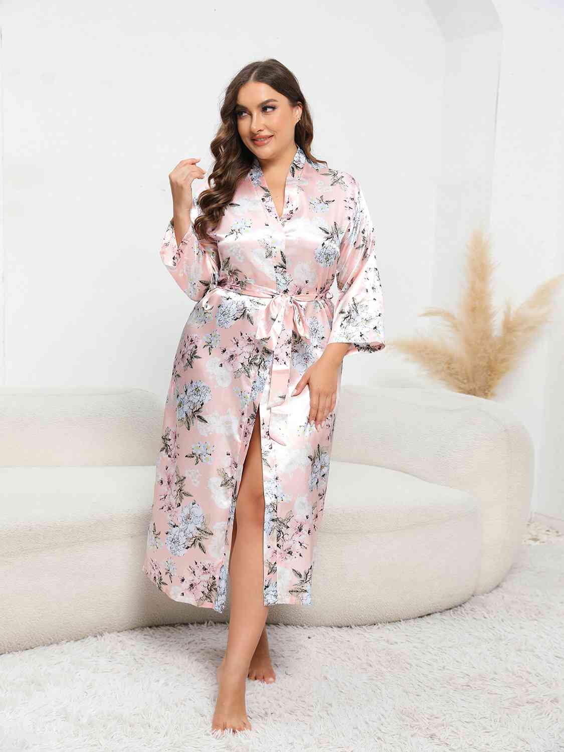 Plus Size Tie Waist Robe - TRENDMELO