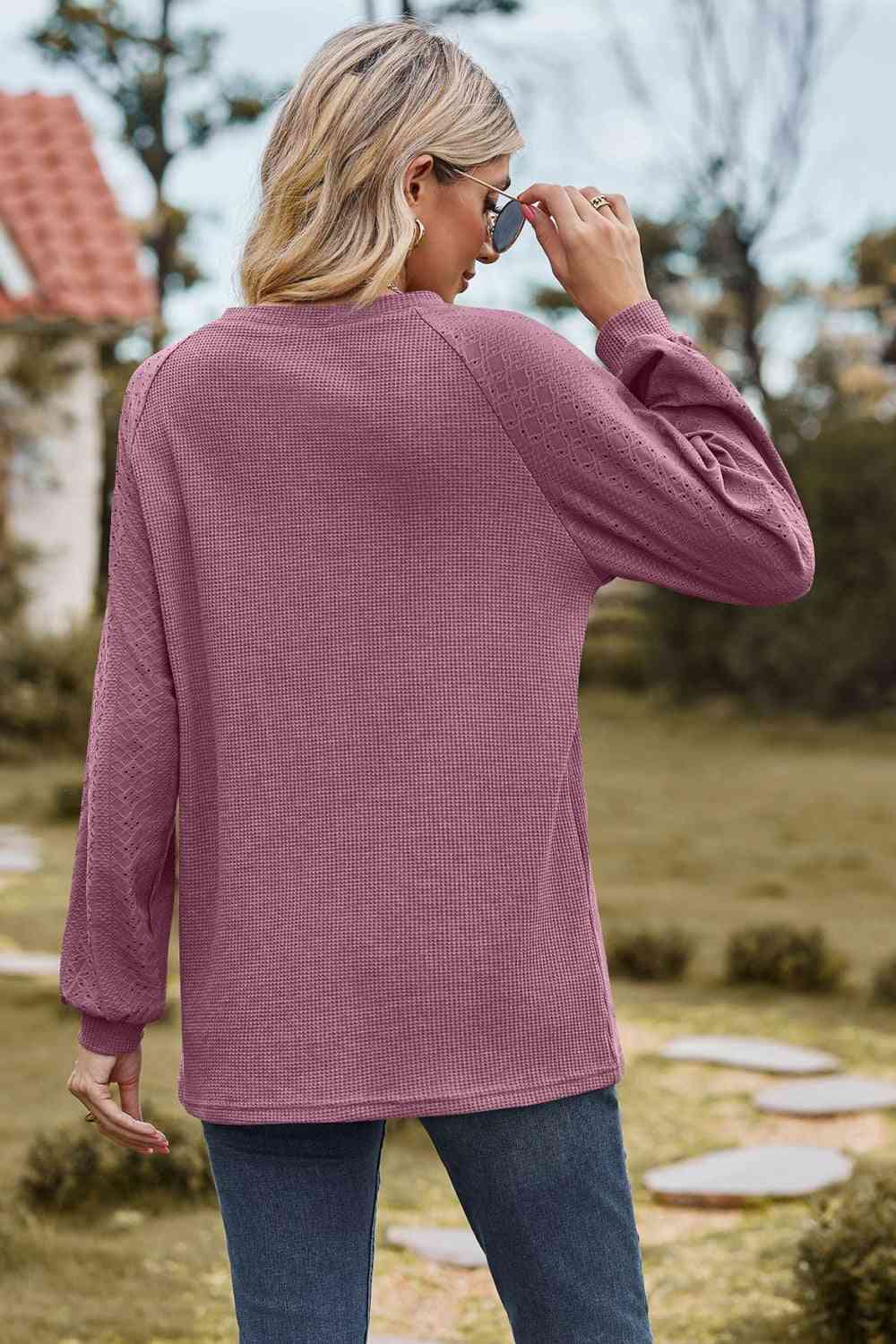 Round Neck Raglan Sleeve Sweatshirt - TRENDMELO