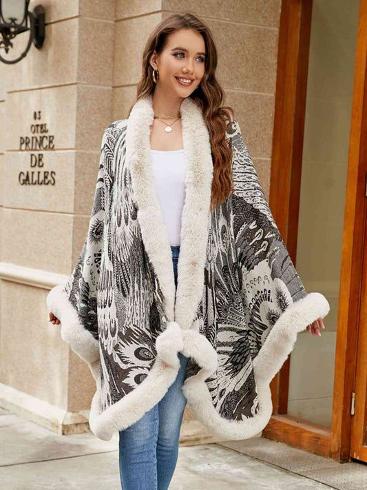 Printed Open Front Poncho - TRENDMELO