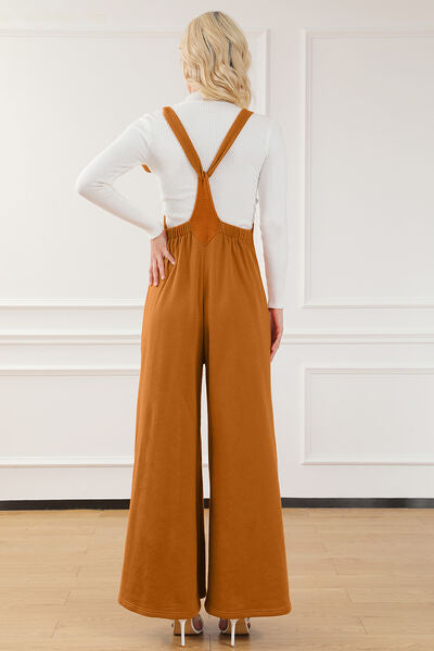 Pocketed Square Neck Wide Strap Jumpsuit - TRENDMELO