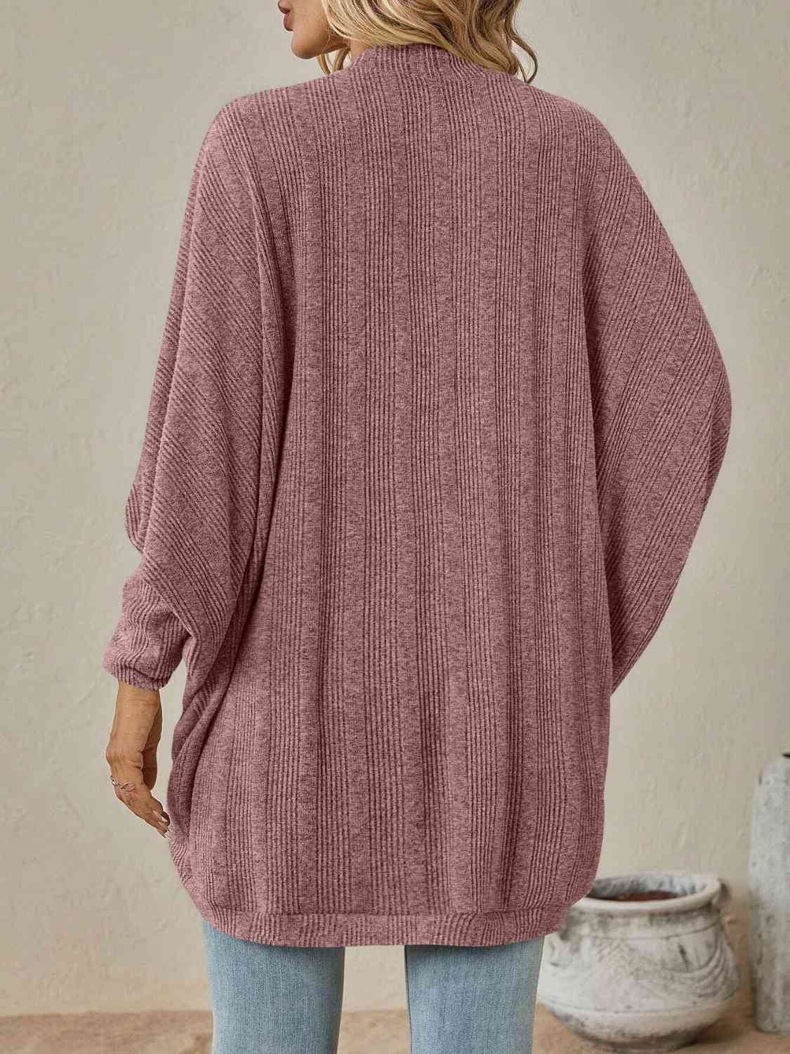 Open Front Dropped Shoulder Cardigan - TRENDMELO