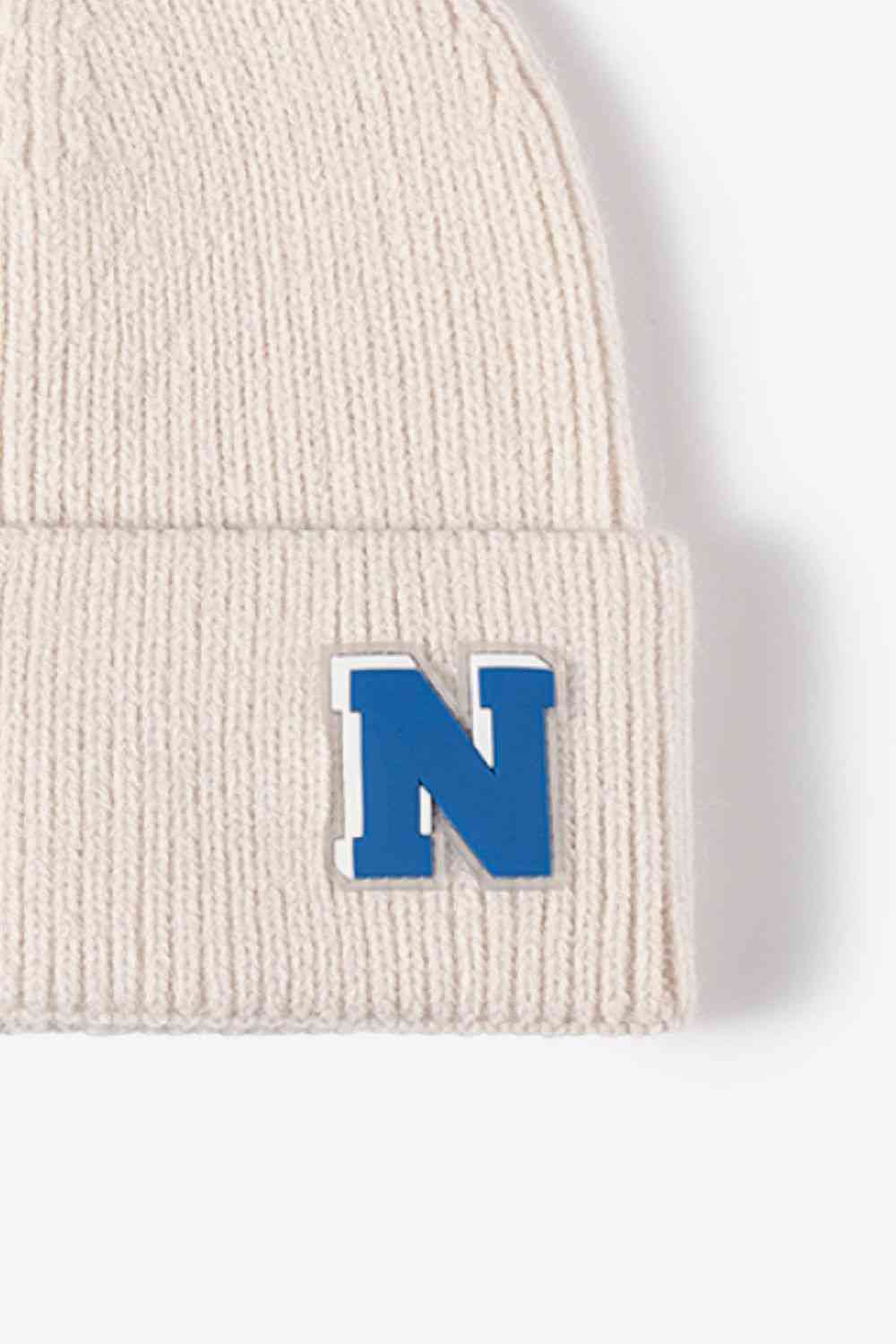 Letter N Patch Cuffed Knit Beanie - TRENDMELO