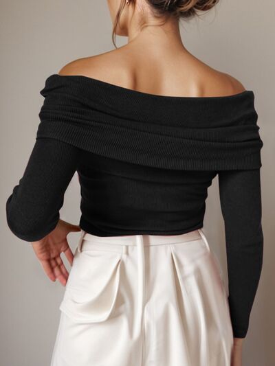 Off-Shoulder Long Sleeve Sweater - TRENDMELO