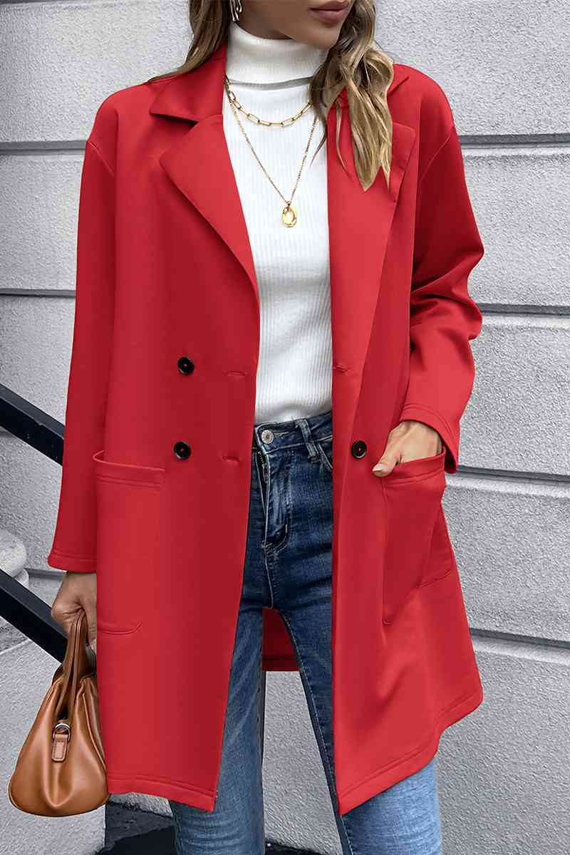 Lapel Collar Long Sleeve Blazer - TRENDMELO