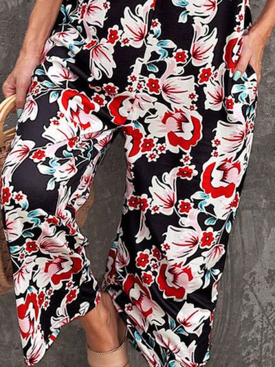 Printed Spaghetti Strap Jumpsuit with Pockets - TRENDMELO