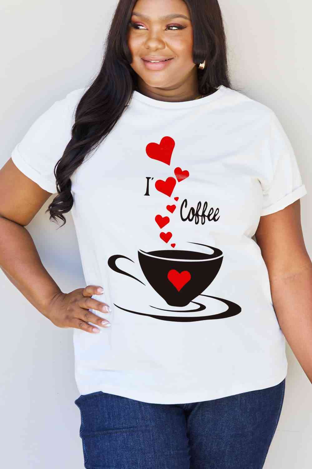 Simply Love Full Size I LOVE COFFEE Graphic Cotton Tee - TRENDMELO