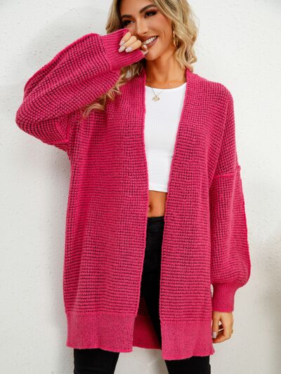 Open Front Dropped Shoulder Cardigan - TRENDMELO