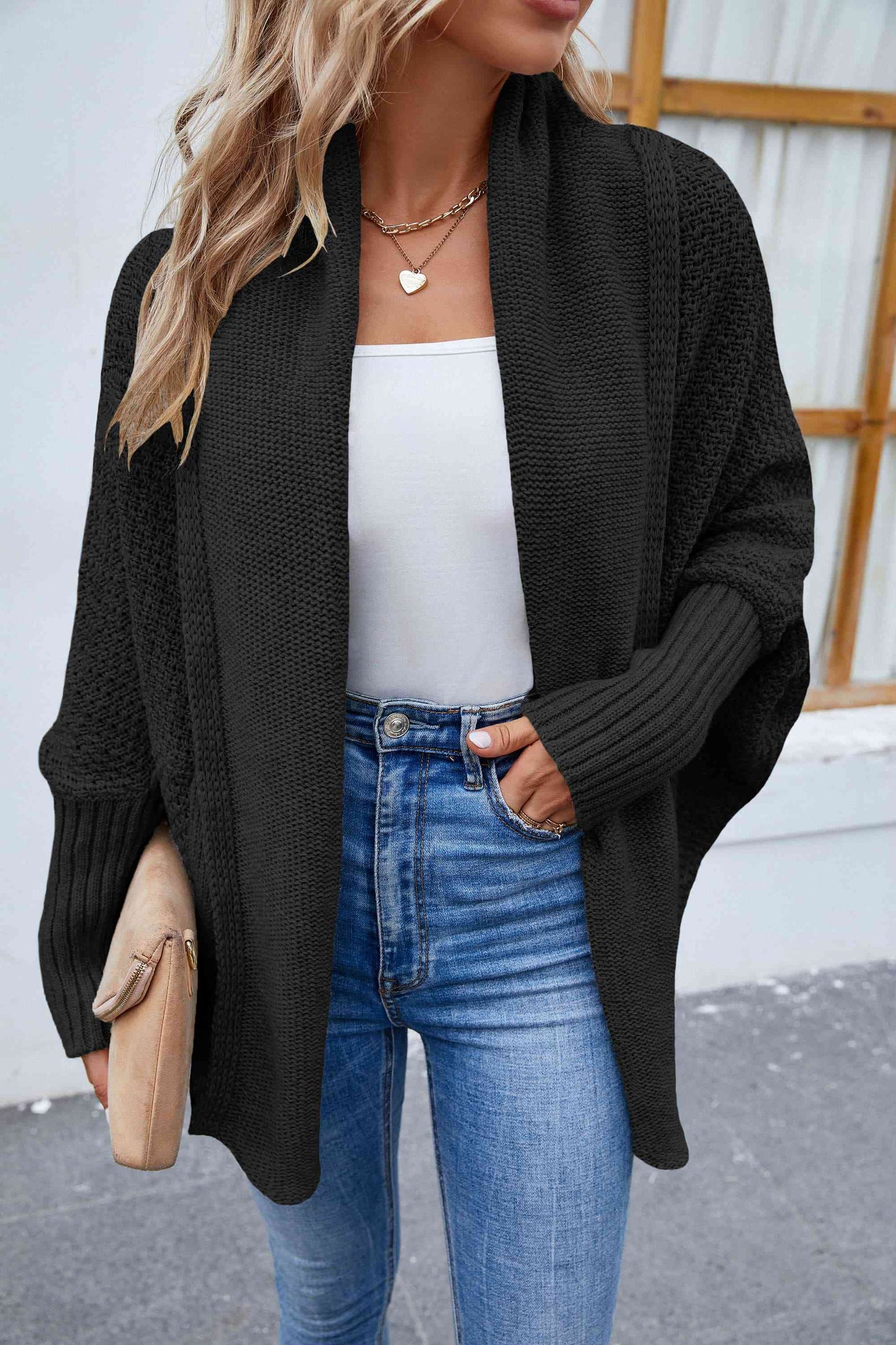 Open Front Long Sleeve Cardigan - TRENDMELO