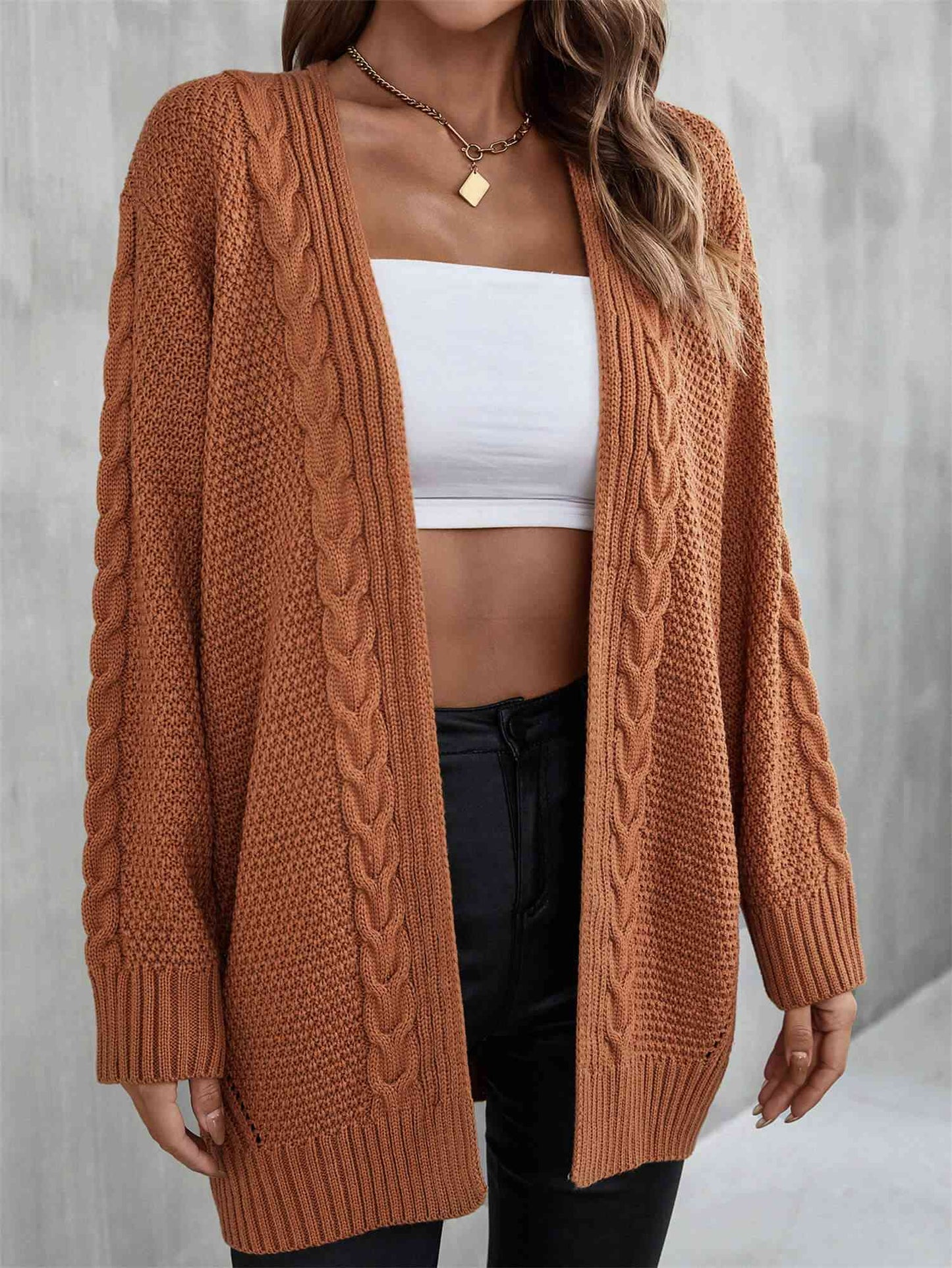 Warm Fall Mixed Knit Open Front Longline Cardigan - TRENDMELO