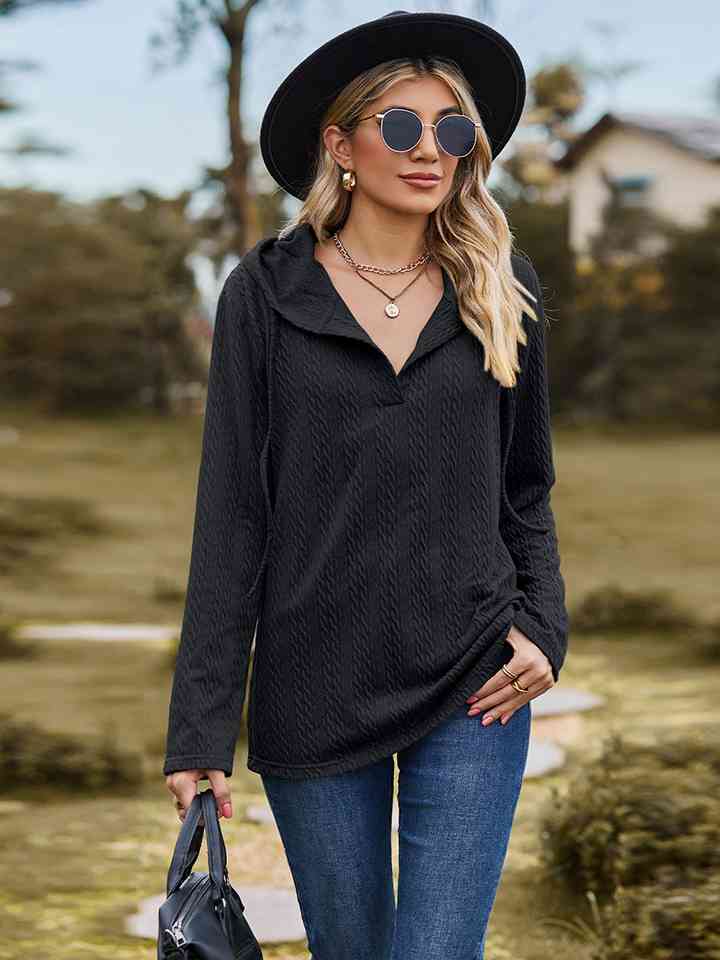 Cable-Knit Hooded Blouse - TRENDMELO