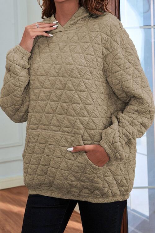 Quilted Long Sleeve Hoodie with Pocket - TRENDMELO