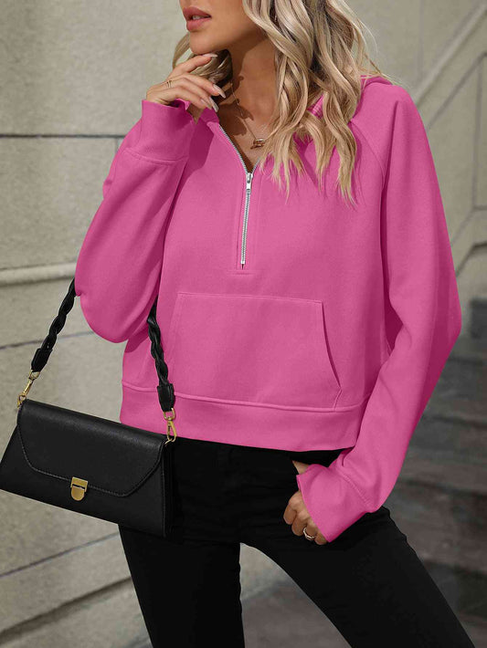 Raglan Sleeve Zip-Up Hoodie with Pocket - TRENDMELO