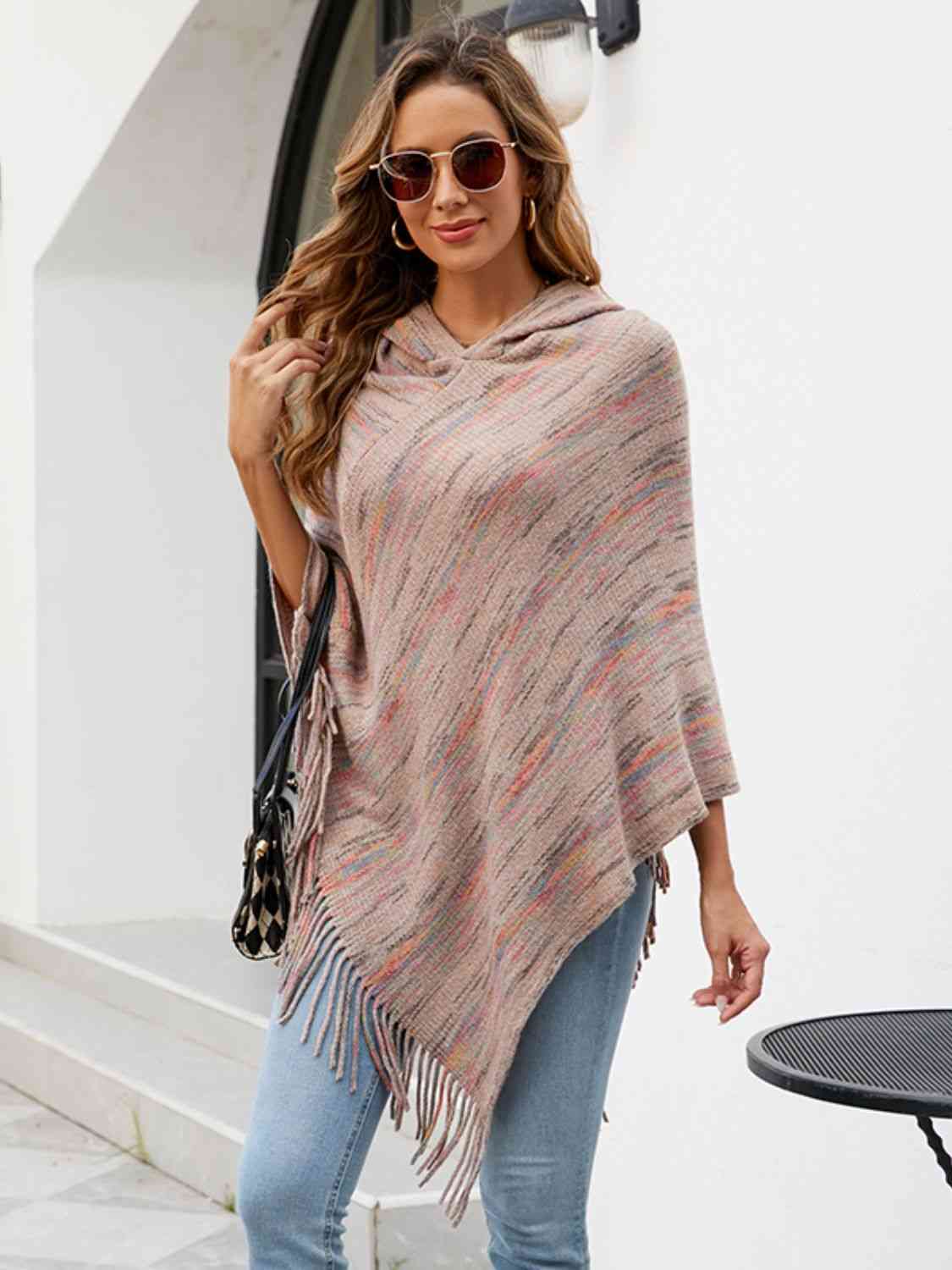 Fringe Hem Hooded Poncho - TRENDMELO