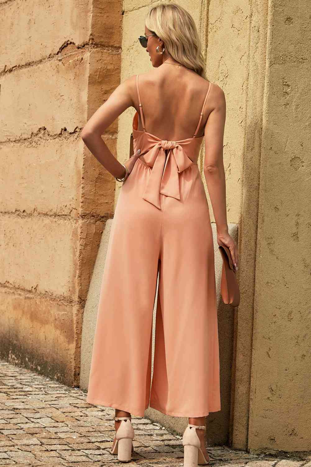 Spaghetti Strap Tied Seam Detail Jumpsuit - TRENDMELO