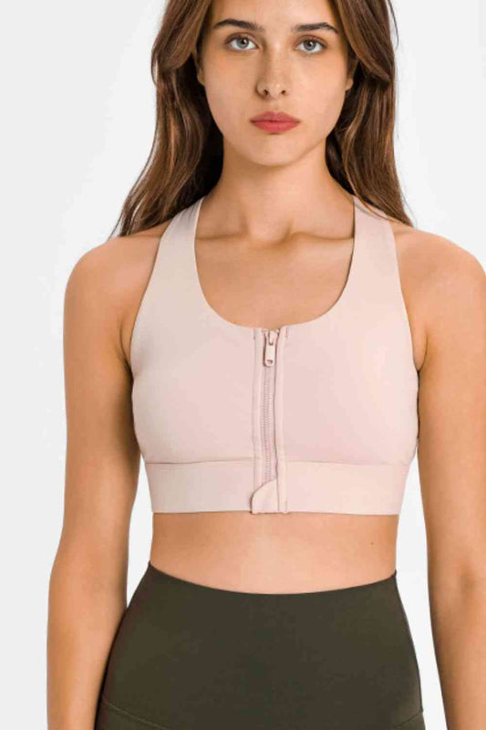 Zip Up Racerback Sports Bra - TRENDMELO