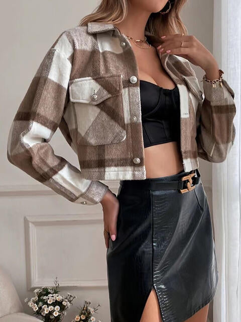 Plaid Collared Neck Button Down Jacket - TRENDMELO