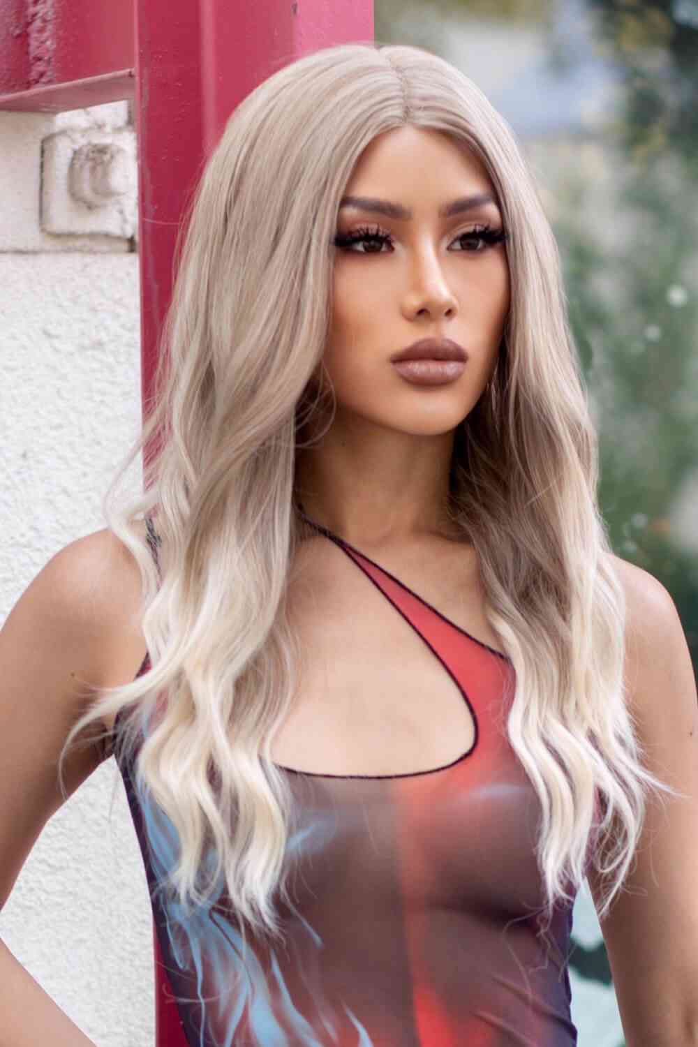 13*2" Lace Front Wigs Synthetic Long Wave 24" 150% Density in Medium Blonde Highlights - TRENDMELO