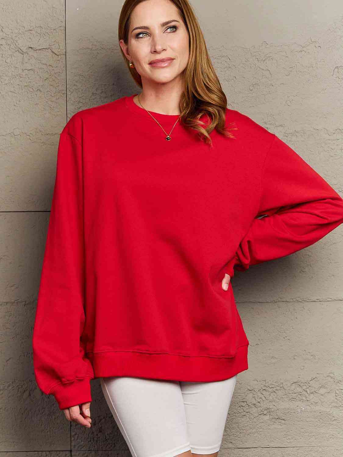 Simply Love Full Size Dropped Shoulder Sweatshirt - TRENDMELO