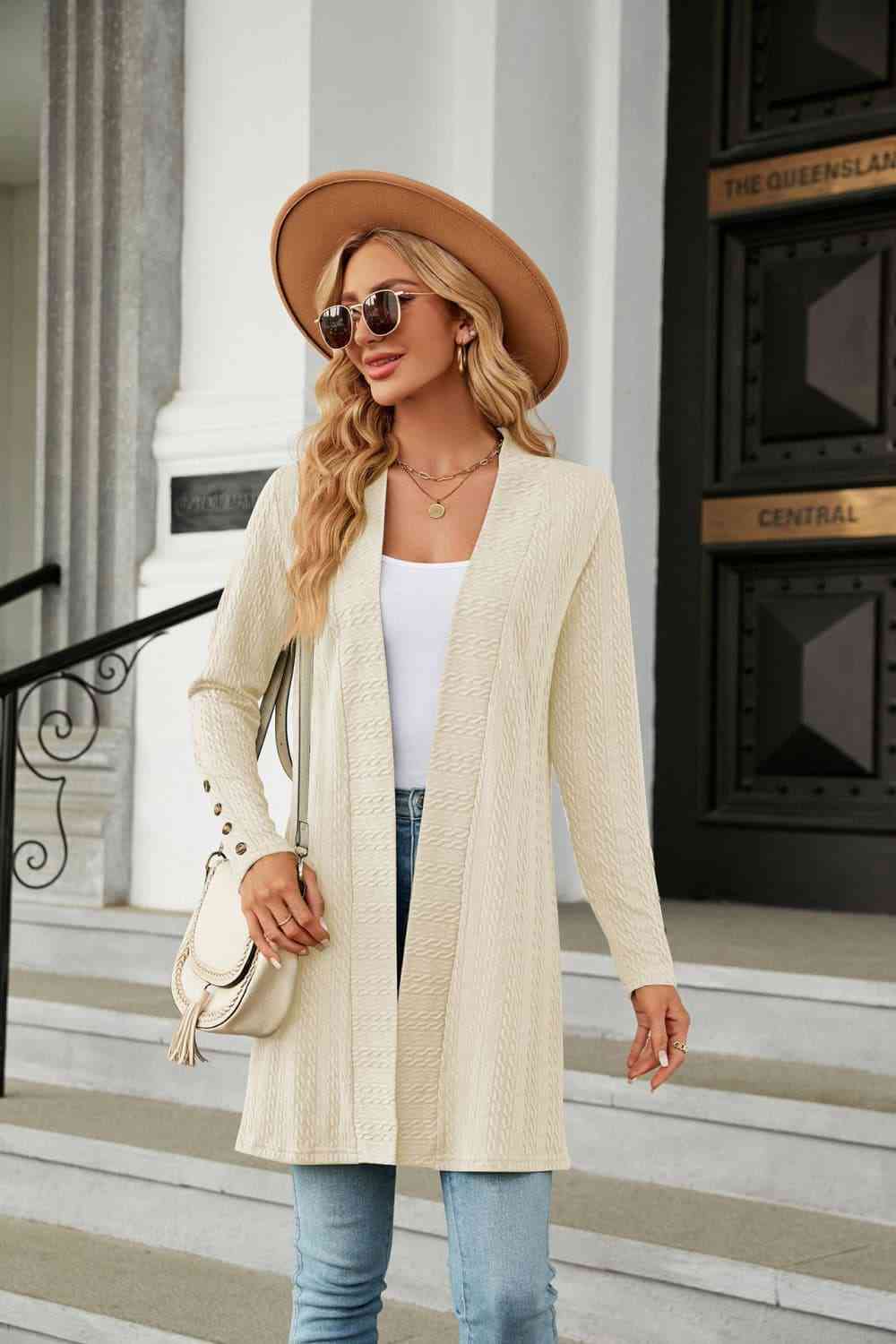 Long Sleeve Open Front Cardigan - TRENDMELO