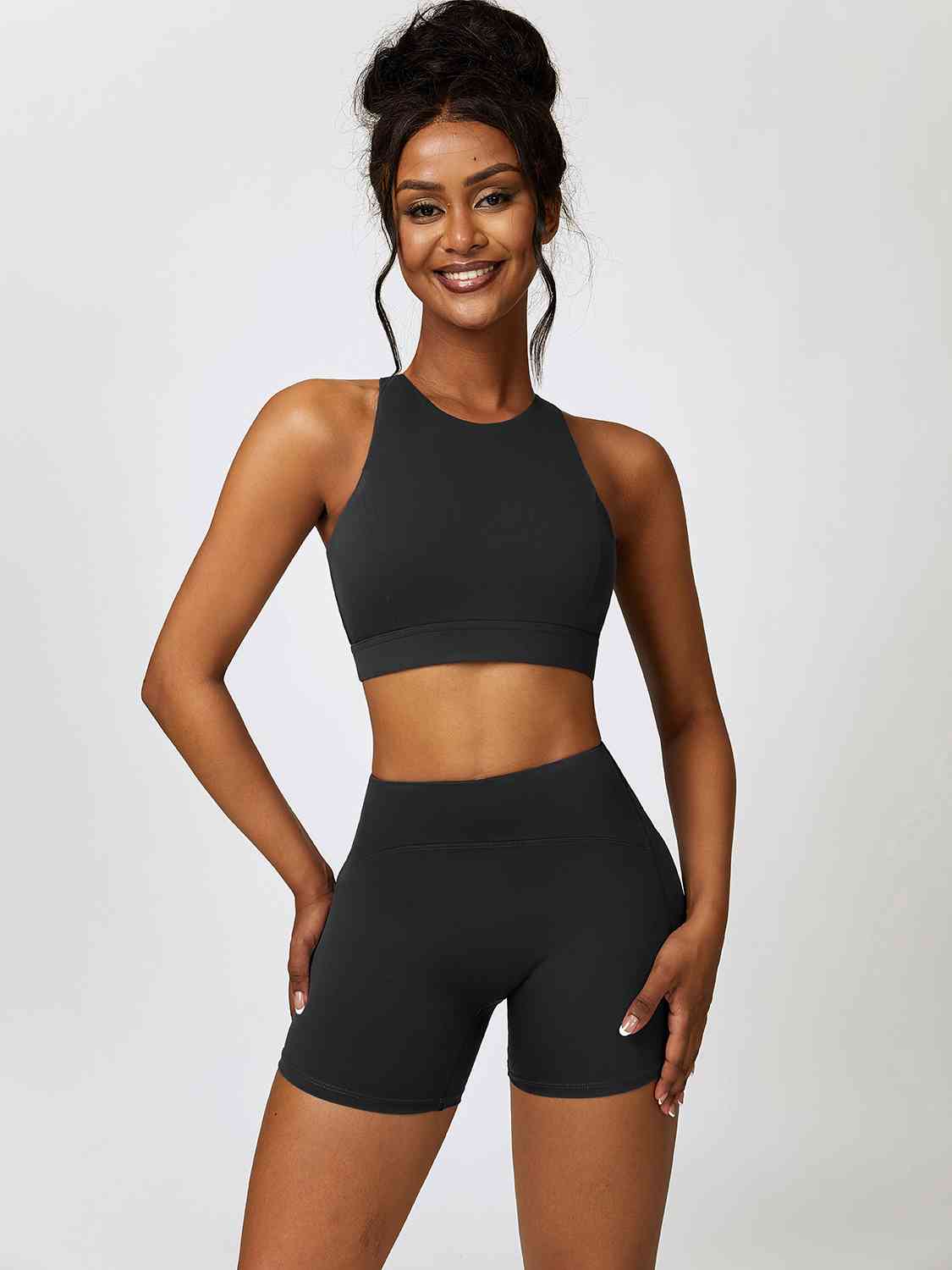 Cutout Cropped Sport Tank and Shorts Set - TRENDMELO