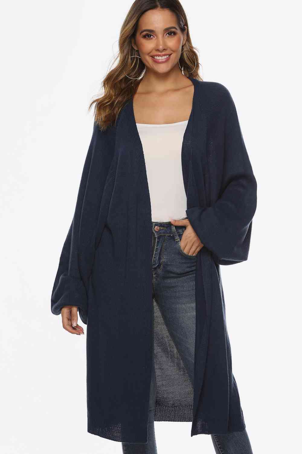 Long Sleeve Open Front Cardigan - TRENDMELO