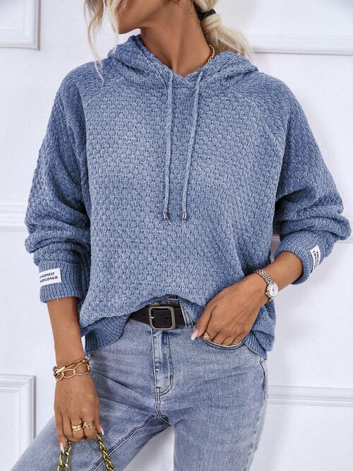 Texture Drawstring Long Sleeve Hooded Sweater - TRENDMELO