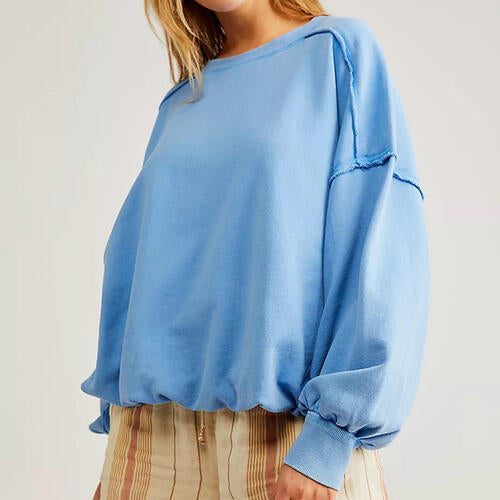 Exposed Seam Dropped Shoulder Sweatshirt - TRENDMELO